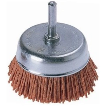 Crimped nylon cup brush with shaft, 63mm