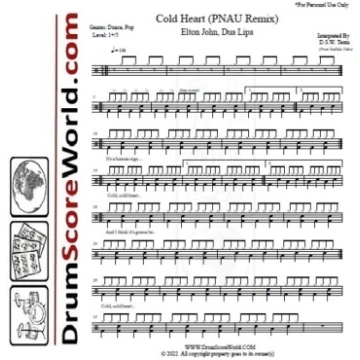 Elton John, Dua Lipa - Cold Heart - Drum Sheet - D