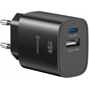 Swissten Edge GaN Tīkla Lādētājs USB-C PD 45W + US