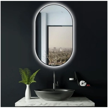 75 x 45 cm Bathroom Mirror with Lighting Oval Blac