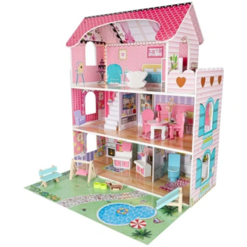 RoGer Wooden Dollhouse with LED 70cm Pink