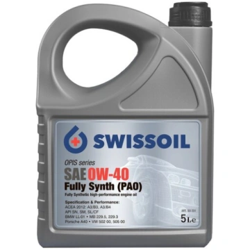 SAE 0W-40 Fully Synth (PAO), 5L Swissoil