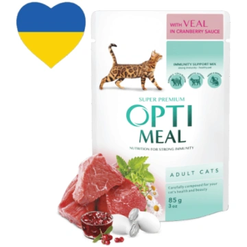 Optimeal - konservi kaķiem ar teļa gaļu dzērveņu m