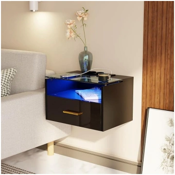 Hanging Bedside Table with Light, Wooden Bedside T