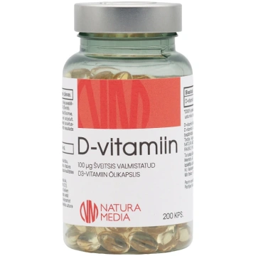 D3 vitamīns 100 mkg, 200 kapsulas