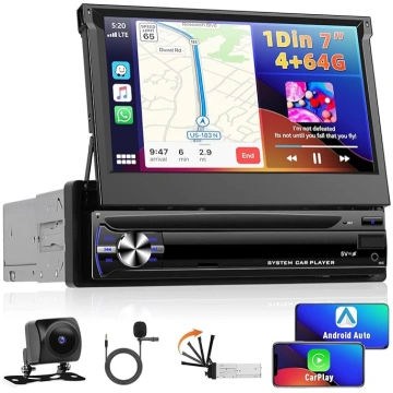 [4+64G] 1 DIN Android auto radio ar bezvadu A-pple
