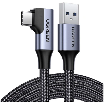 Angle cable USB to USB-C UGREEN US385, 3A, 1m (bla