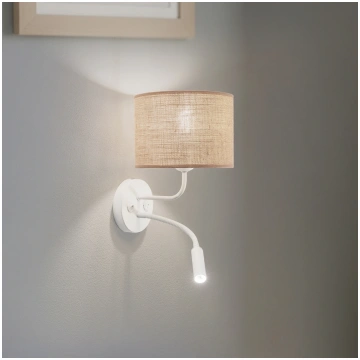 Sienas lampa, džuta, brūna/balta, audums, lasāmgai