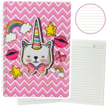 Notebook Notebook Lined Cat Unicorn With Bow Pink 