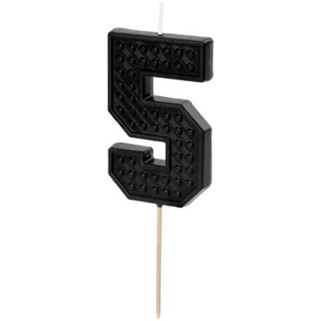 Kūkas svece nr.5 melna, 9.6 cm Partydeco