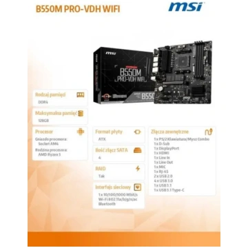 Pamatplāksne MSI B550M PRO-VDH Wi-Fi | AMD proceso