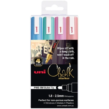 Uni Chalk Marker Bullet Tip Metallic Pack 4