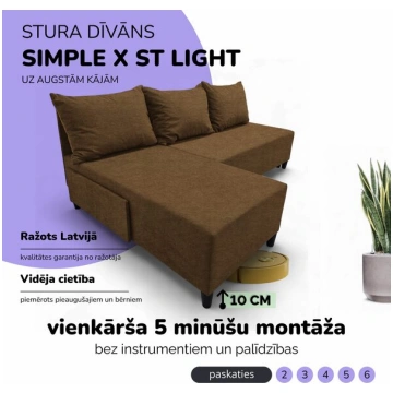 Stūra izvelkamais dīvāns-gulta Simple X St Light, 