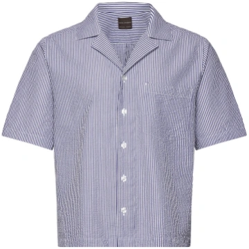 Oscar Jacobson - Reg Fit Cuban Ss Striped Seersuck