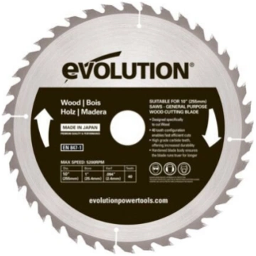 Evolution ripzāģis kokam 255mm, 40 zobi