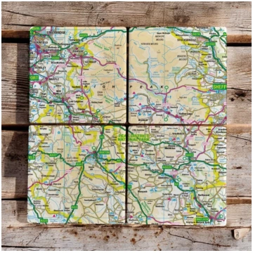 OS Map Ceramic Four Coaster Set - Peak District Na