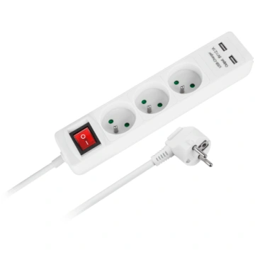 Elektrotīkla pagarinātājs, 3 kontaktligzdas + 2 us