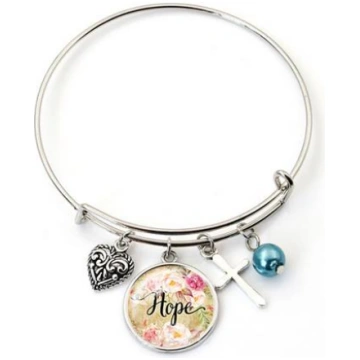 Bracciale rigido argentato Hope 4 ciondoli