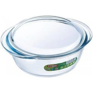 Stikla trauks Pyrex, caurspīdīga krās