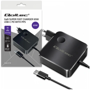 Qoltec ® Īpaši ātrs 65W GaN tīkla lādētājs | USB-C
