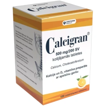 Calcigran 500mg/200SV, 100 košļājamās tabletes