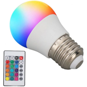 RGBW LED spuldze E27 5W ar tālvadības pulti, 1 gab