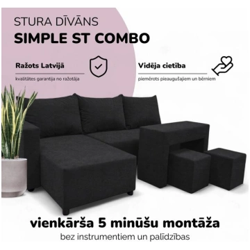 Stūris izvelkamais dīvāns ar galdiņu un pufiem St 