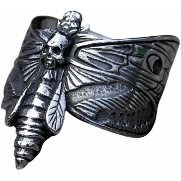 Dragonfly and Skull Ring - tumša gotika Castle Got
