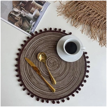 Place Mats Set of 4 Washable, Round Circle with Po