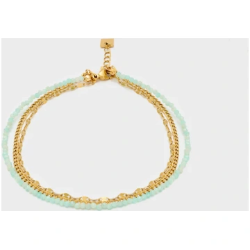 ANKLET WITH TORQOUISE BEADS S.STEEL GOLD - Unica
