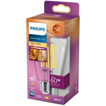 PHILIPS LED stikla 60W ST64 E27 caurspīdīga Warm G