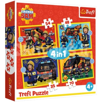 TREFL FIREMAN SAM Pužļu komplekts 4in1 ugunsdzēsēj