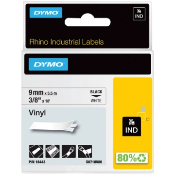 DYMO Rhino vinila lente 9 mm x 5,5 m / melns uz ba