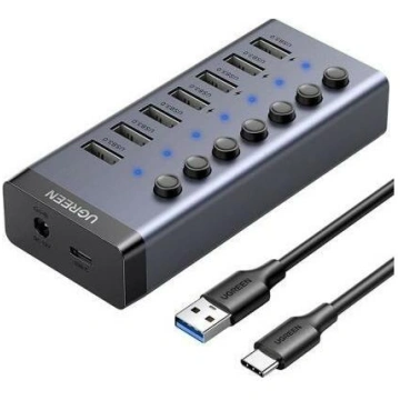 UGREEN Hub 7in1 USB-C, 7x USB-A 3.0 12V 2A (black)