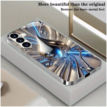 Blue Silver Fluid Drop Pattern Glass Electroplated