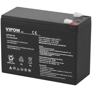 Gēla akumulators 12V 10Ah VIPOW LEC-BAT0215