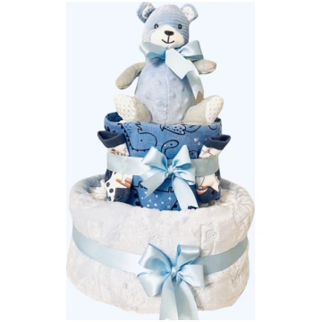 Pamperu torte Zilais Lācītis Babycakeshop