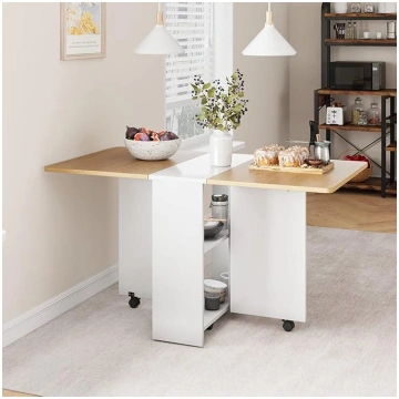 Folding Dining Table, Kitchen Table with 2 Shelves