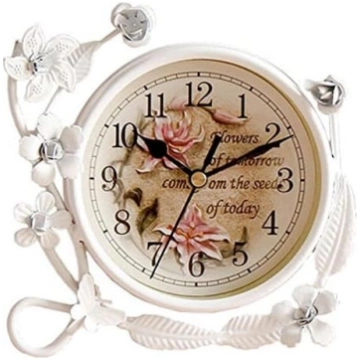 SWHONG White Flower Rustic Iron Coat Table Clock D