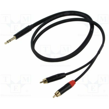 Cable; Jack 6,3mm plug,RCA plug x2; 1.5m; black; P