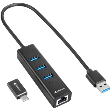 Sharkoon 3-Port USB 3.2 Gen 1 Alu Hub + Ethernet, 
