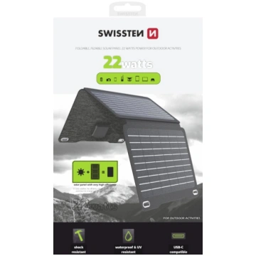 Swissten Foldable Solar Panel, USB-C / USB, 22W 22