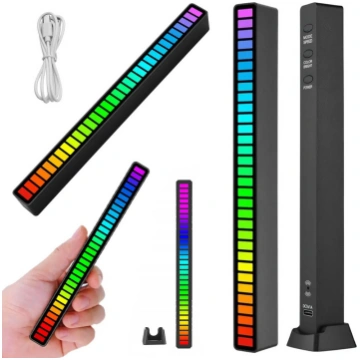 USB RGB LED gaismas josla ar skaņas reakciju un ak