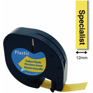 Specialist+ Dymo Letratag 12 mm Plastic mel/balta 