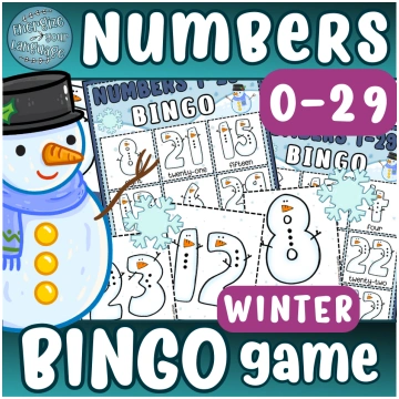 Winter Numbers 0-29 Vocabulary BINGO Game - Mācību