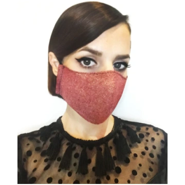 Metallic Golden Ruby and Black Cotton Linen Face M