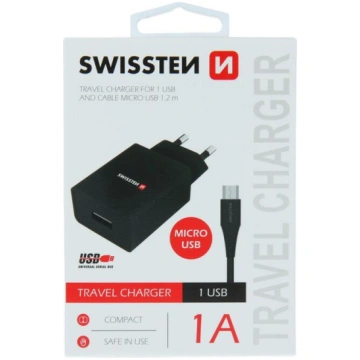 Swissten Travel Tīkla lādētājs Smart IC USB 1A + k