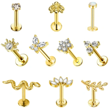 10Pcs 316L Stainless Steel Threadless Labret Studs