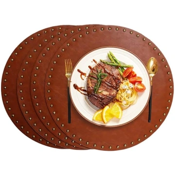 Set of 4 Round Faux Leather Placemats for Dining T