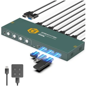 HDMI KVM komutators 4 datoriem un 1 monitoram, 4K